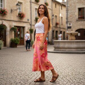 Long Floral Pink/ Peach Free People Skirt